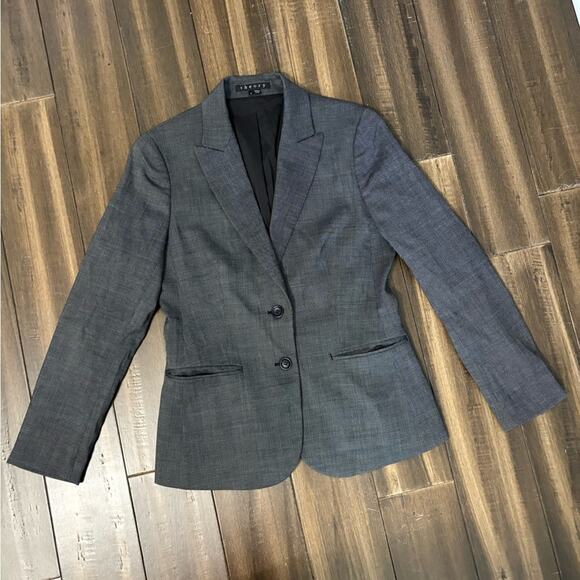 Women’s Theory Charcoal Gray Sz S Blazer Shoulder Pads Office Professional Wool - Picture 2 of 12